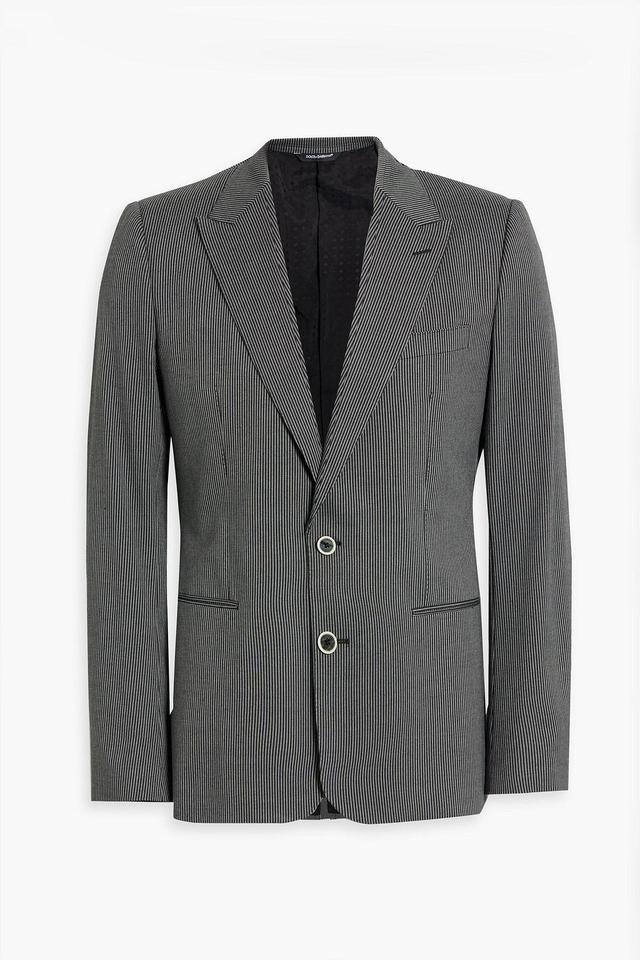 Pinstriped Cotton-blend Twill Blazer In Gray Product Image