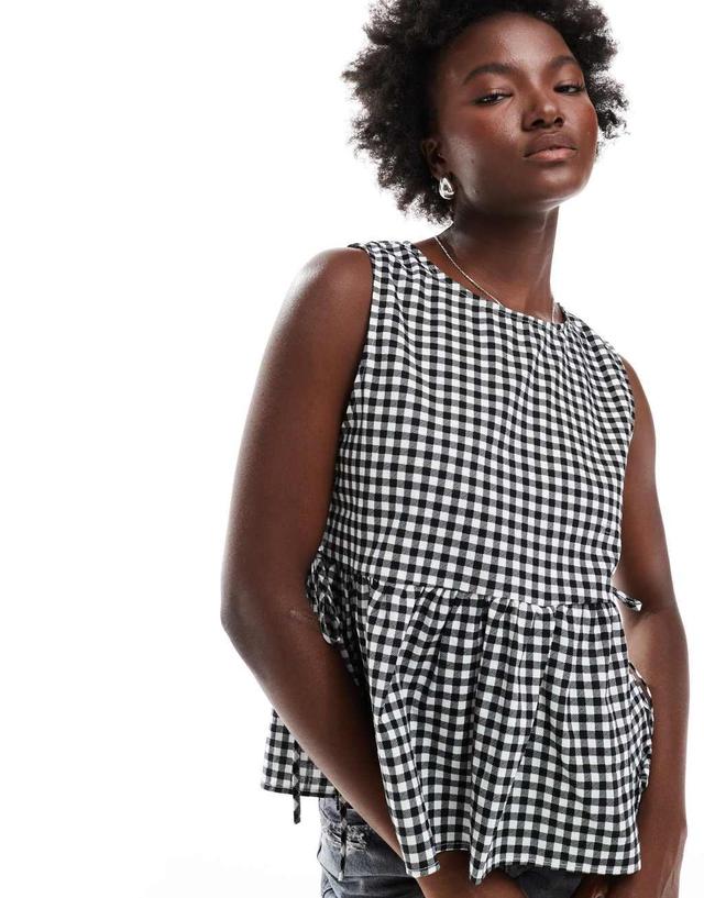 ASOS DESIGN tie side blouse in black gingham Product Image