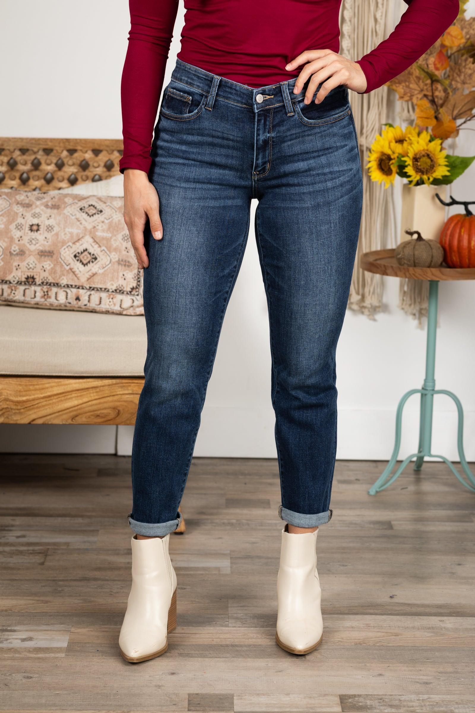 Judy Blue Core Mid Rise Cuffed Boyfriend Jeans Product Image