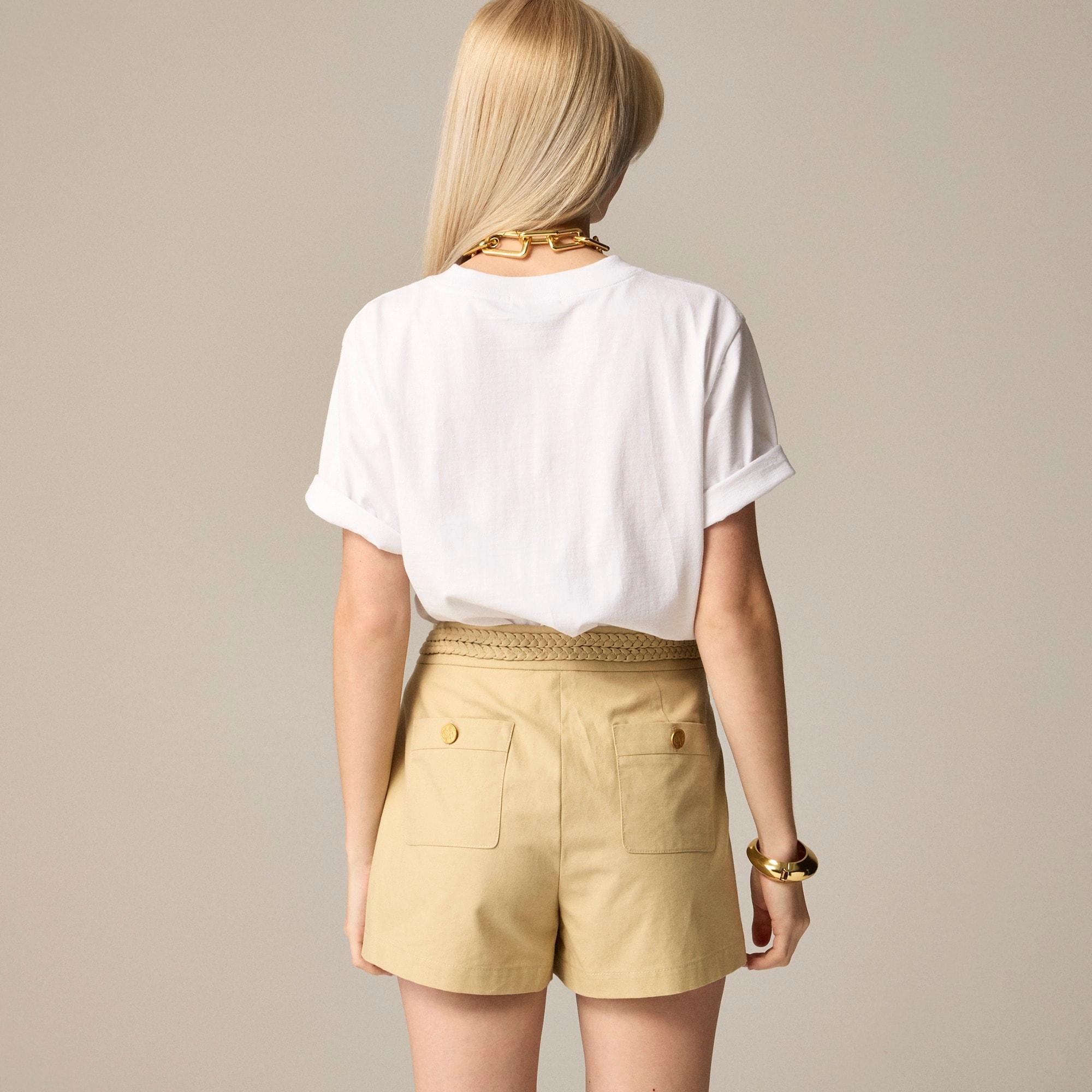 Cotton-blend mini short with braided trim Product Image