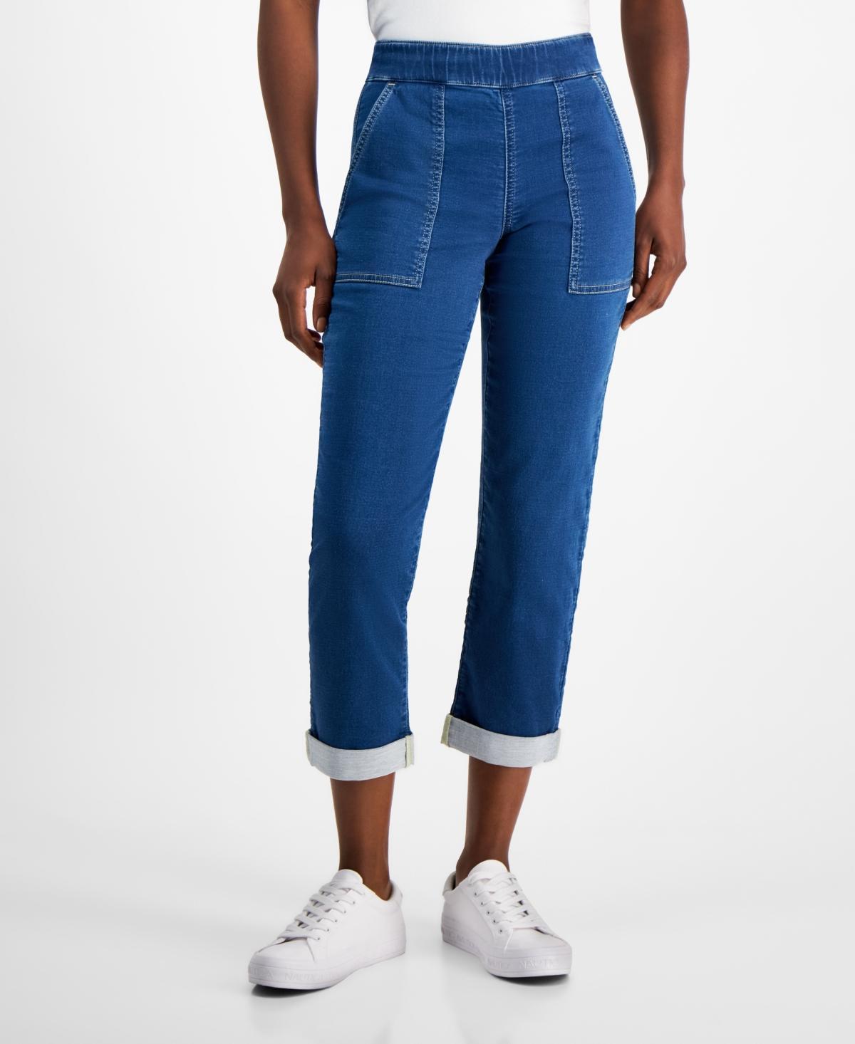 Style & Co Womens Mid-Rise Pull-On Dobby Straight-Leg Jeans, Created for Macys Product Image