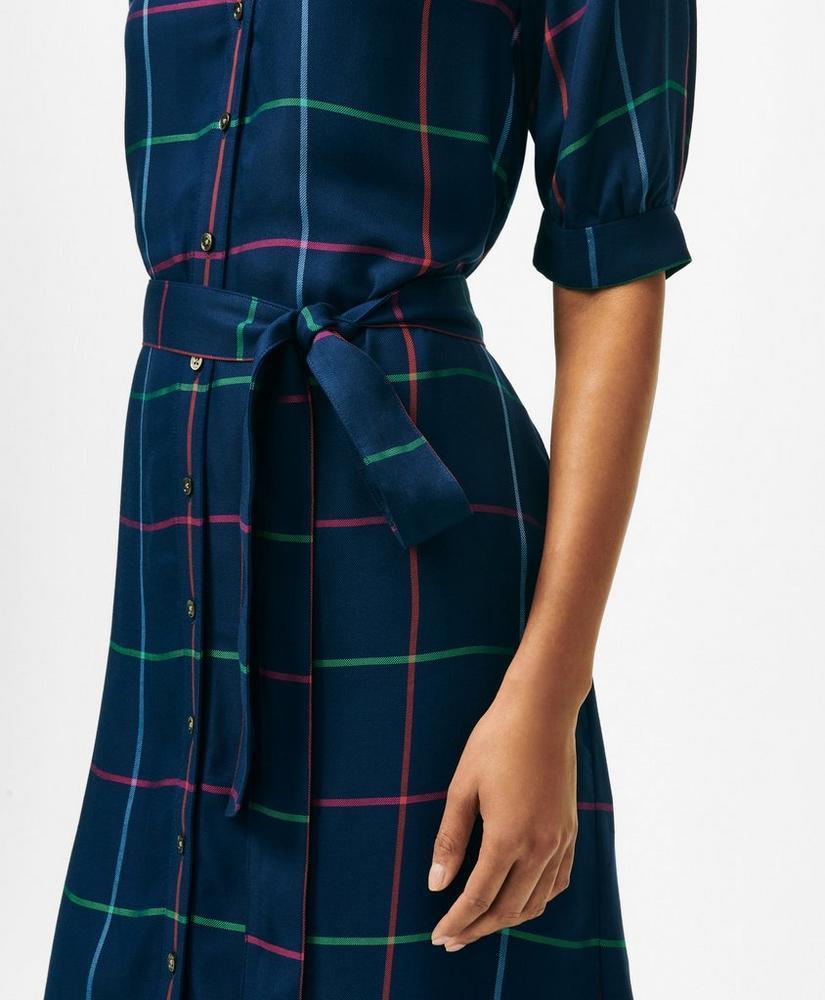 Puff Sleeve Belted Windowpane Shirt Dress Product Image