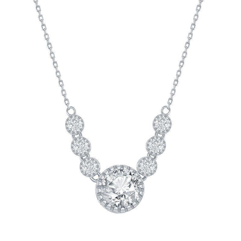 Sterling Silver Cubic Zirconia 5-Stone Necklace, Womens Product Image