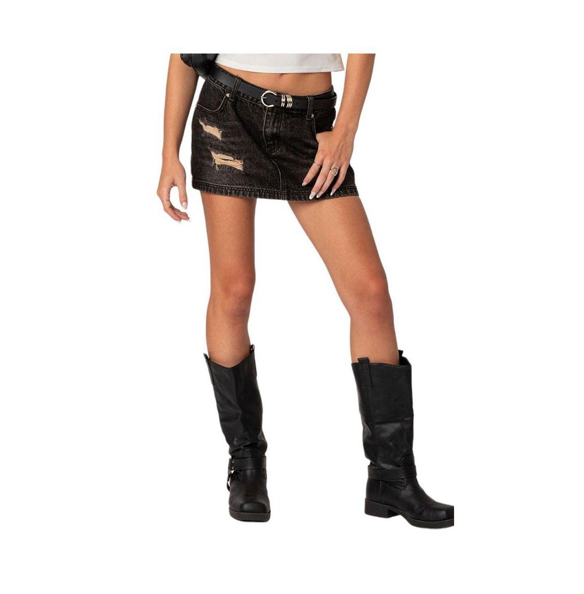 EDIKTED Distressed Denim Miniskirt Product Image