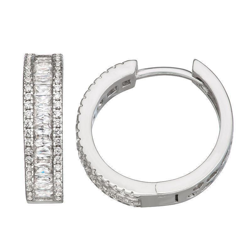 Contessa Di Capri Cubic Zirconia Huggie Hoop Earrings, Womens, Sterling Silver Product Image