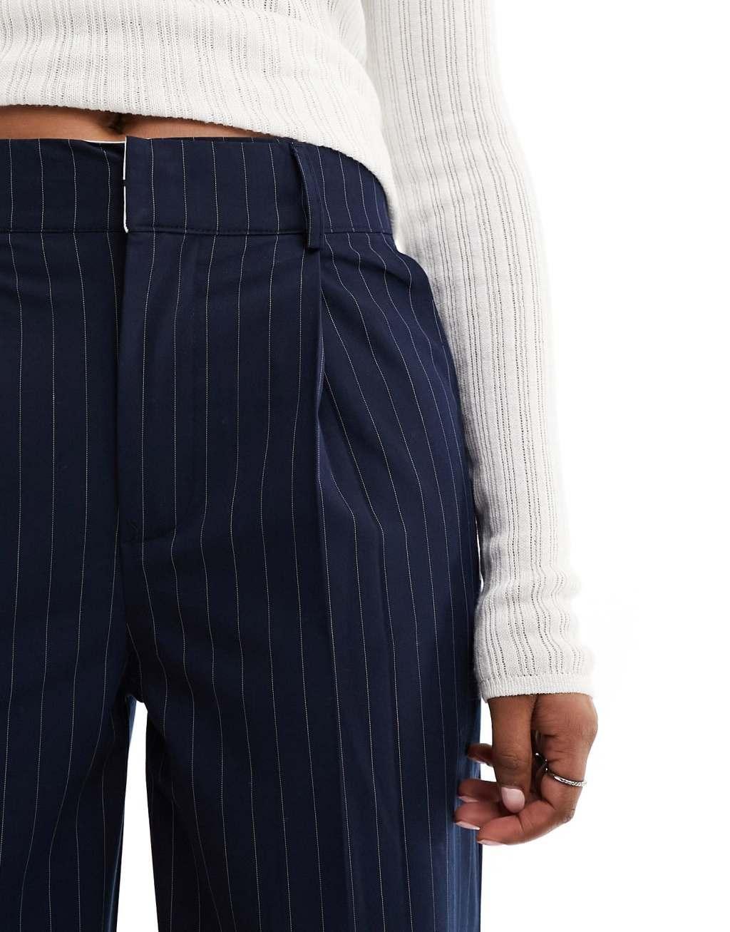 Cotton On relaxed suit pants in navy pinstripe  Product Image