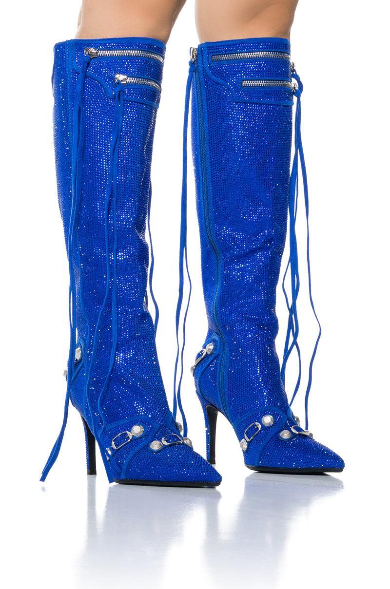 AZALEA WANG JUST FOR YOU RHINESTONE STILETTO BOOT IN BLUE Product Image