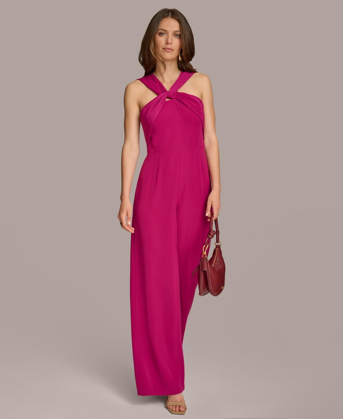 Donna Karan Womens Twist-Neck Wide-Leg Jumpsuit Product Image