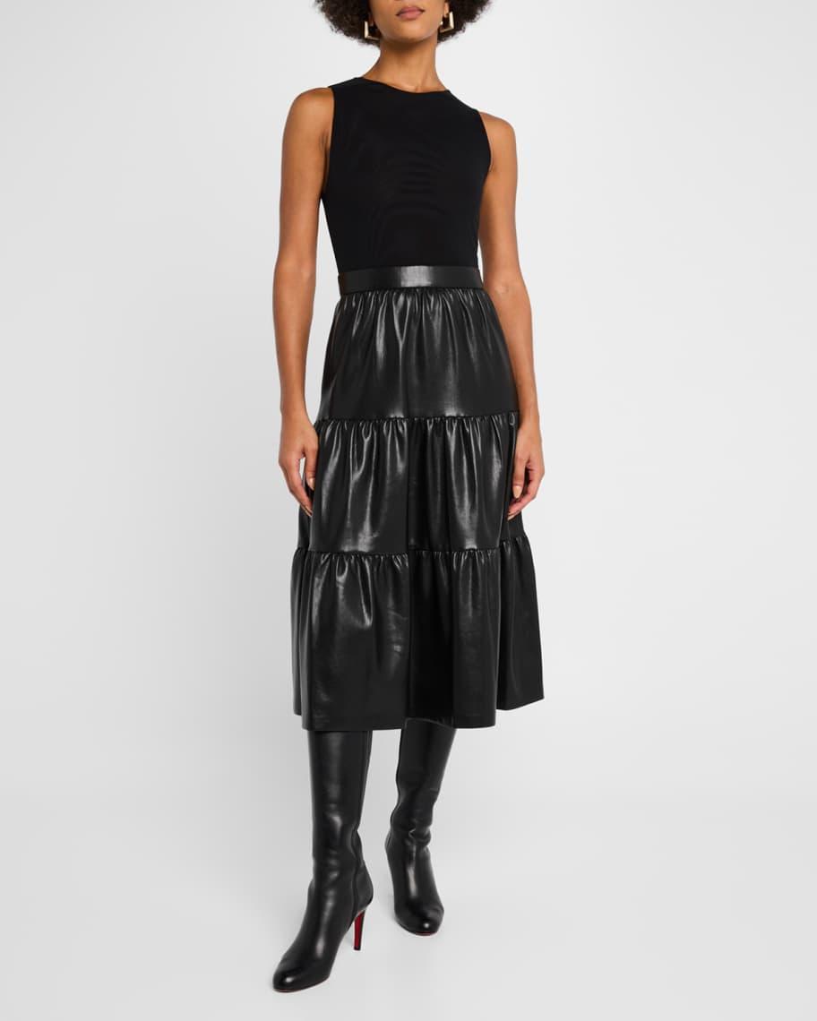 Chara Sleeveless Tiered Vegan Leather Midi Dress Product Image