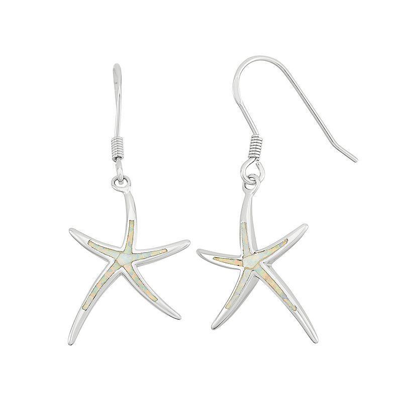 Lab-Created Opal Sterling Silver Starfish Drop Earrings, Womens, White Product Image