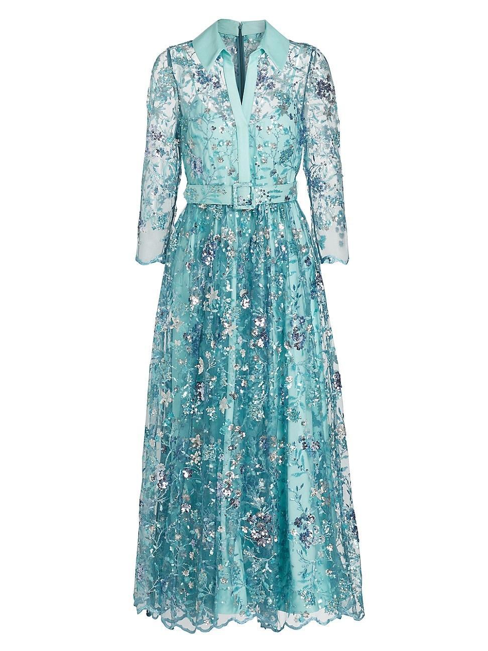 Sequin Embroidered Illusion Midi Shirtdress Product Image