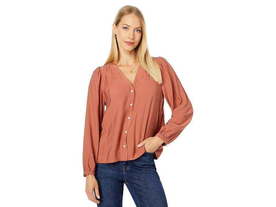 Madewell Drapeweave V-Neck Shirt (Weathered Brick) Women's Blouse Product Image