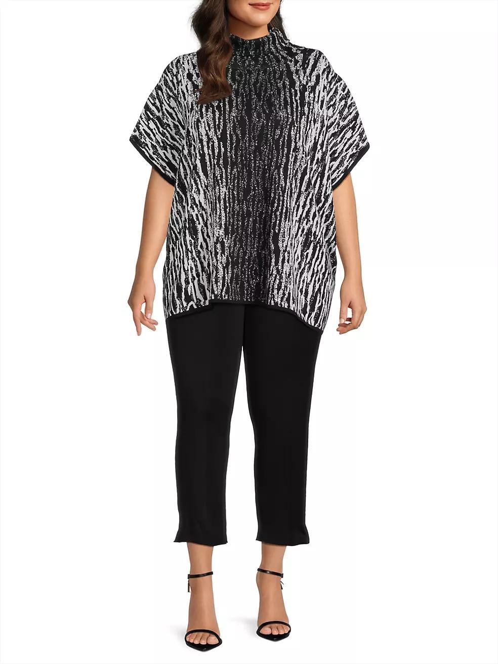 Plus Size Animal-Print Turtleneck Tunic Product Image