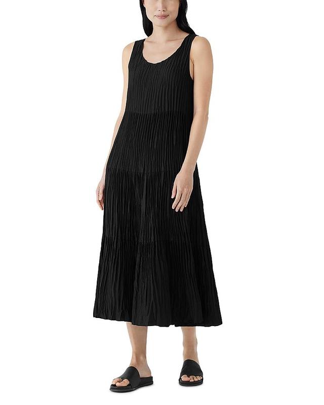 Eileen Fisher Crinkle Silk Tiered Midi Dress Product Image