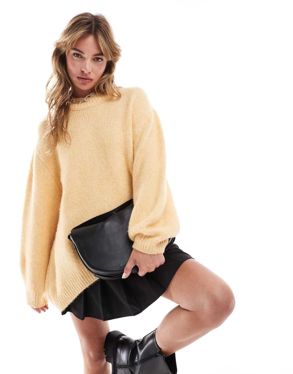 ASOS DESIGN oversized crew neck sweater in butter Product Image