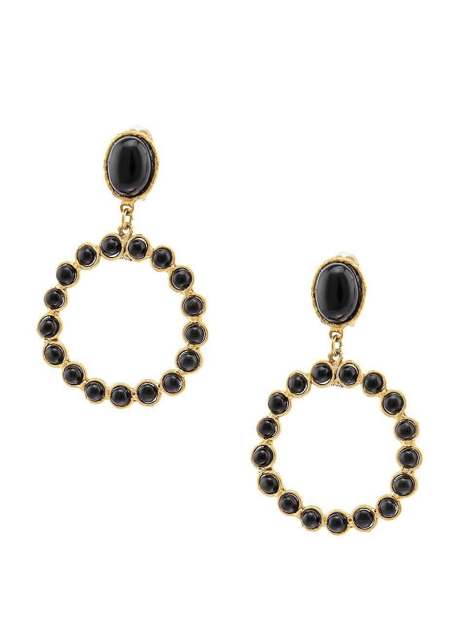 Womens Happy 22K-Gold-Plated & Onyx Clip-On Drop Earrings Product Image