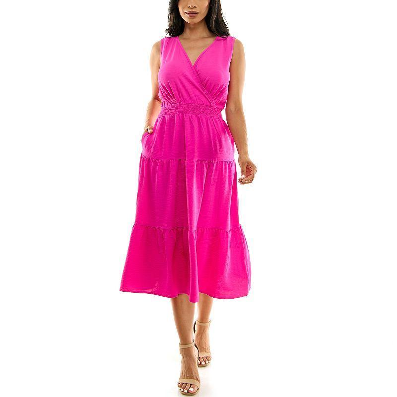 Womens Nina Leonard Tiered Smocked Midi Dress Product Image