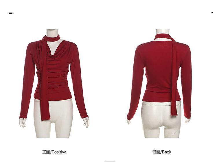 Long-Sleeve V-Neck Plain Top Product Image