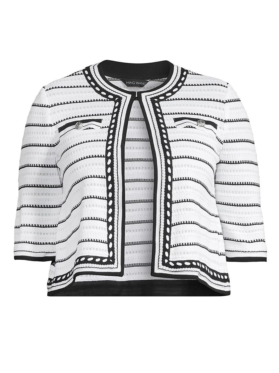 Womens Striped Knit Crop Jacket Product Image