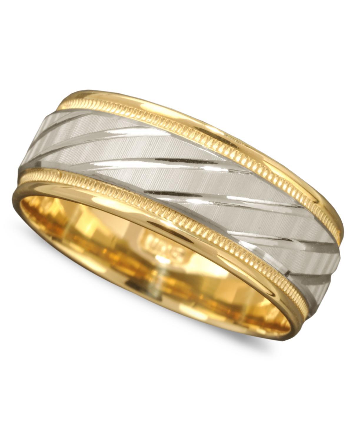 Mens 14k Gold and 14k White Gold Ring, Spiral Dome Band Product Image