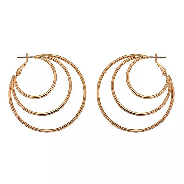 Emberly Gold Tone Large Statement 3 Row Hoop Earrings, Womens, None Product Image