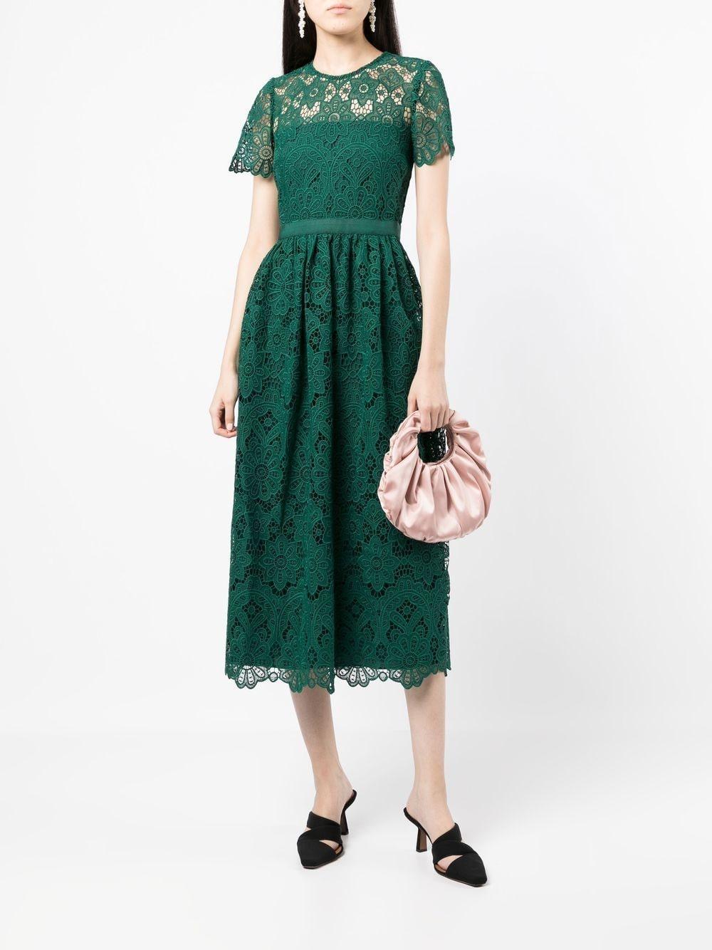 Floral Broderie-pattern Woven Midi Dress In Green Product Image