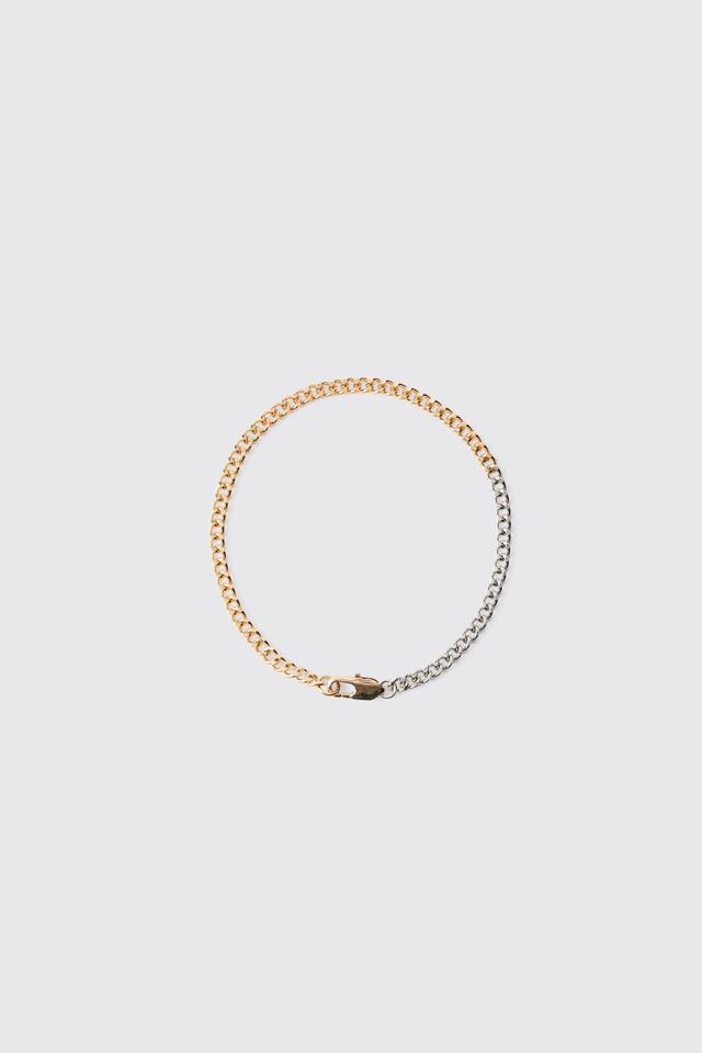 Two Tone Metal Chain Bracelet In Gold | boohooMAN USA Product Image