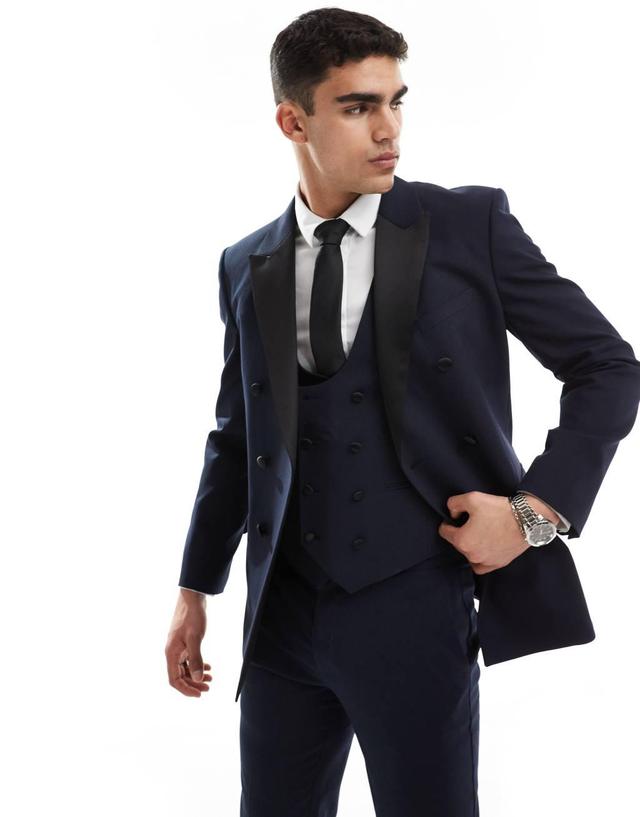 ASOS DESIGN double breasted skinny suit jacket in navy Product Image