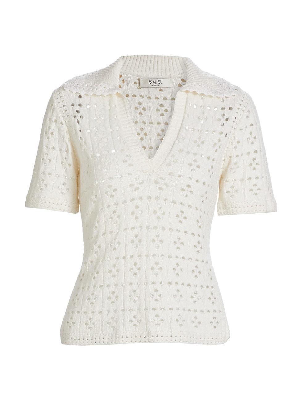 Womens Emile Wool-Blend Pointelle Knit Top Product Image