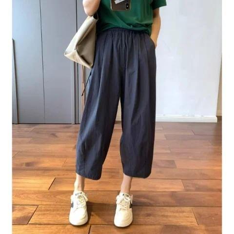 High Rise Plain Cropped Harem Pants Product Image