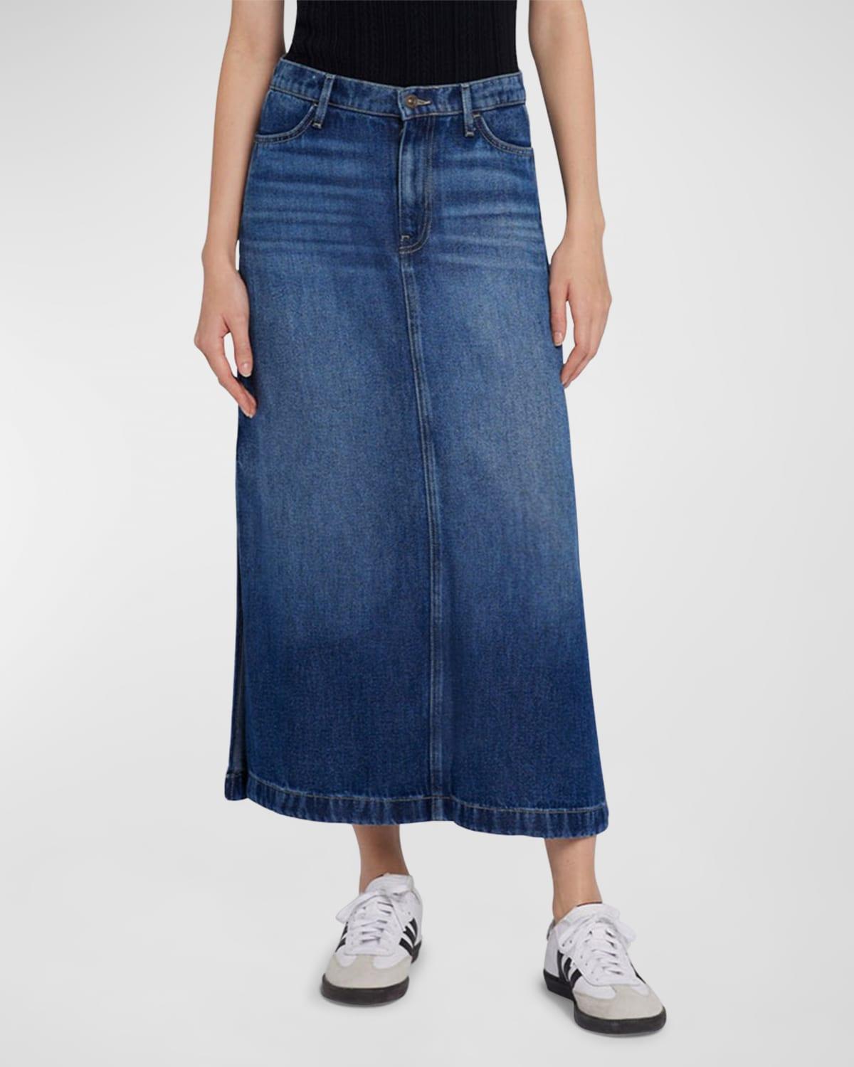 Womens Stretch Denim Midi-Skirt Product Image