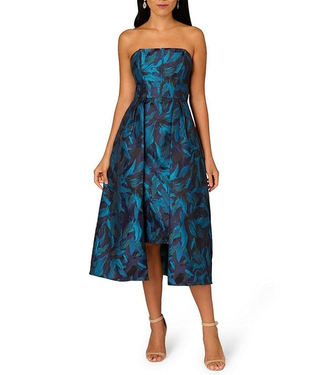 Aidan Mattox Floral Jacquard Strapless Sleeveless Flared Skirt A-Line Dress Product Image