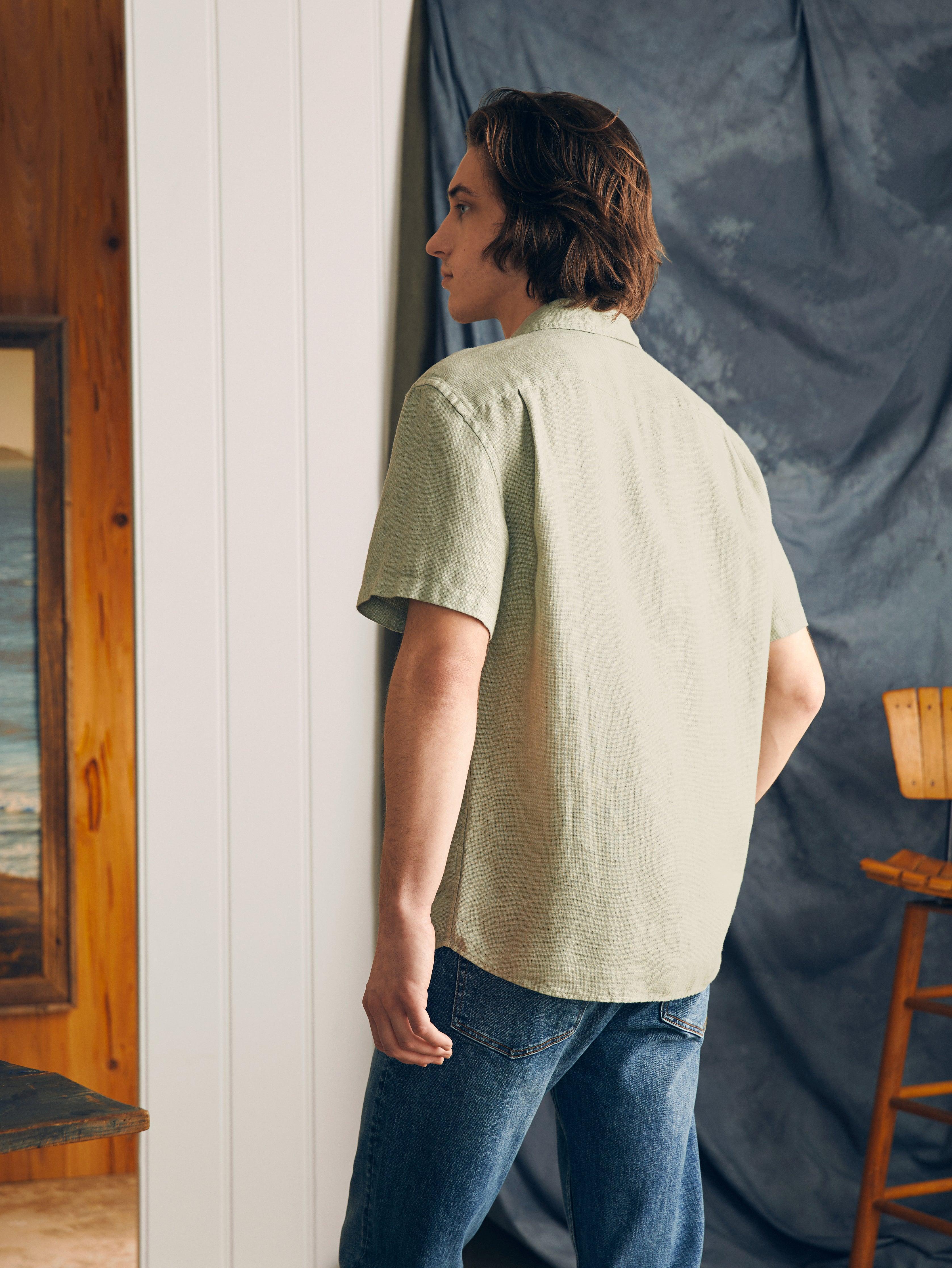 Short-Sleeve Palma Linen Shirt - Canyon Olive Basketweave Product Image