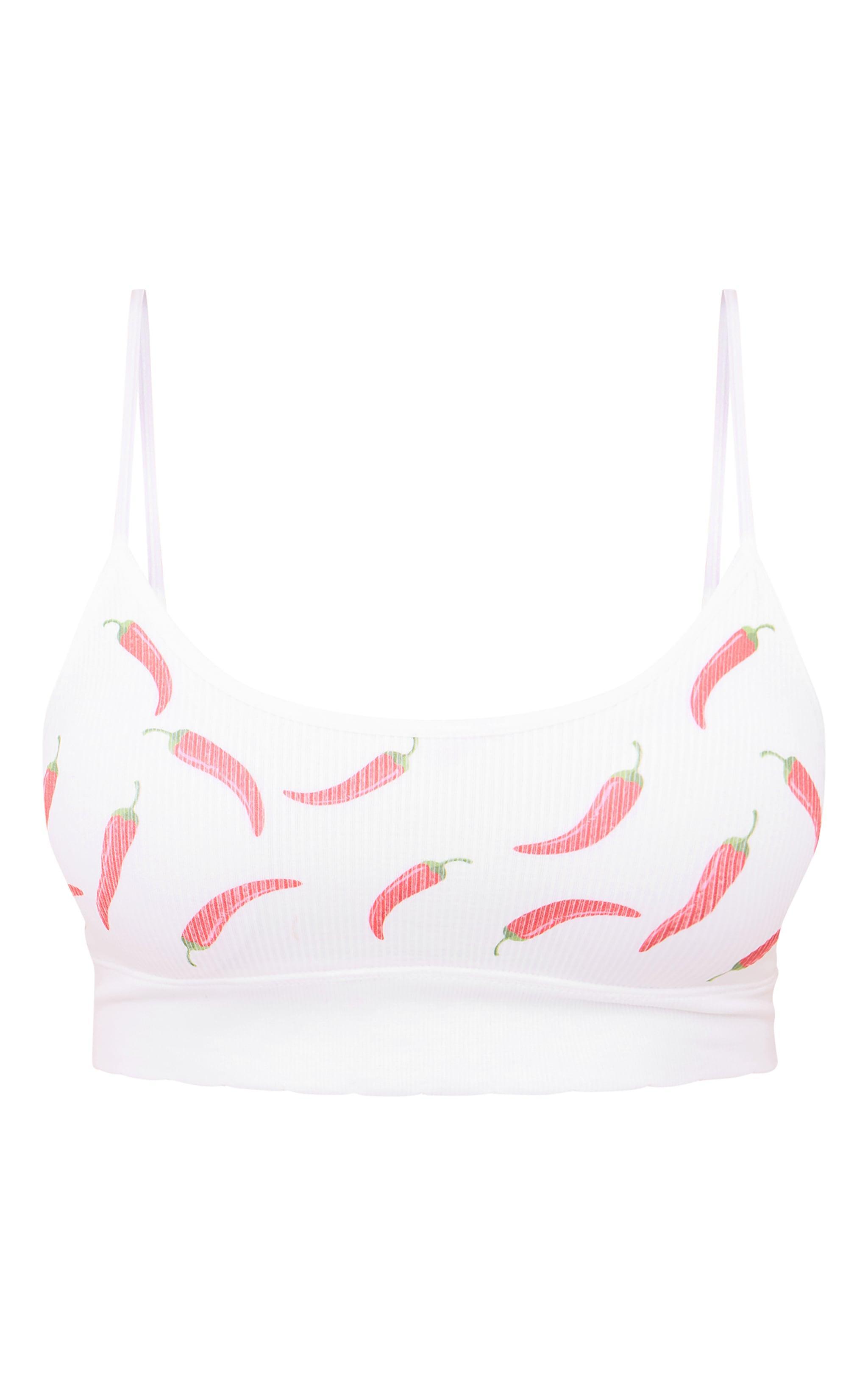 White Chilli Print Ribbed Scoop Neck Bralette Product Image