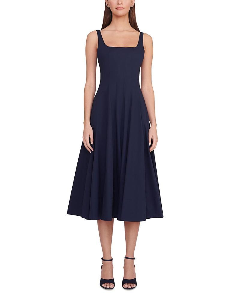 STAUD Wells Stretch Cotton Poplin Midi Fit & Flare Dress Product Image