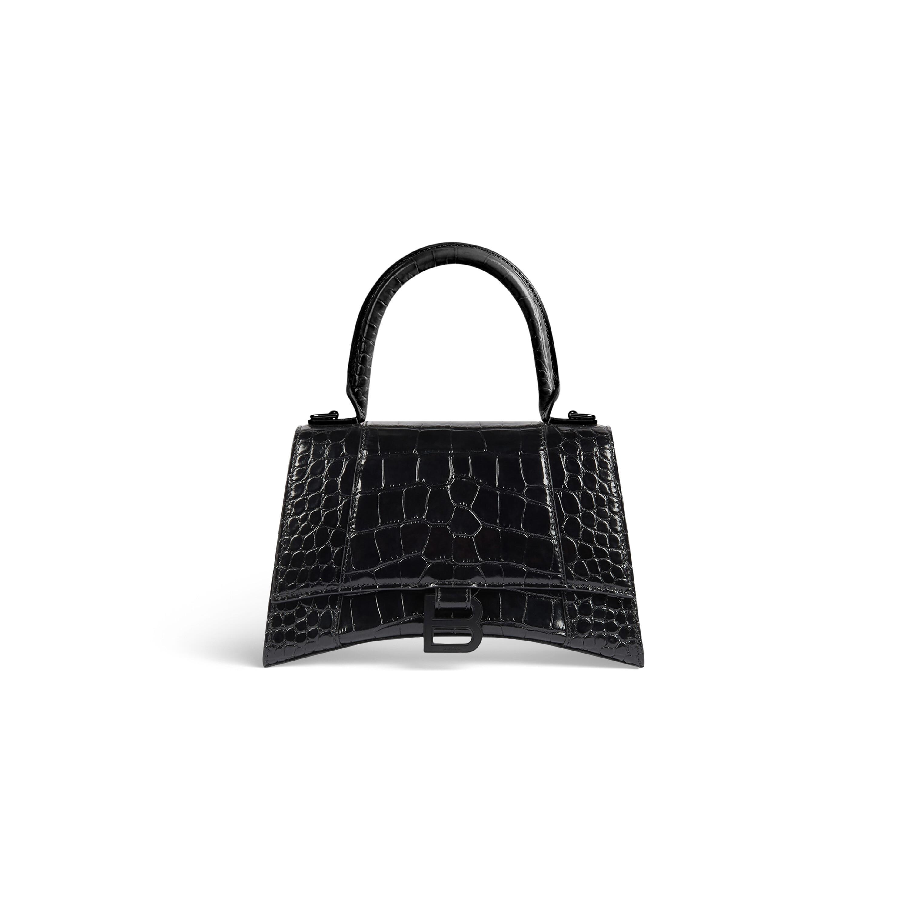 Women's Hourglass Small Handbag Crocodile Embossed in Black Product Image