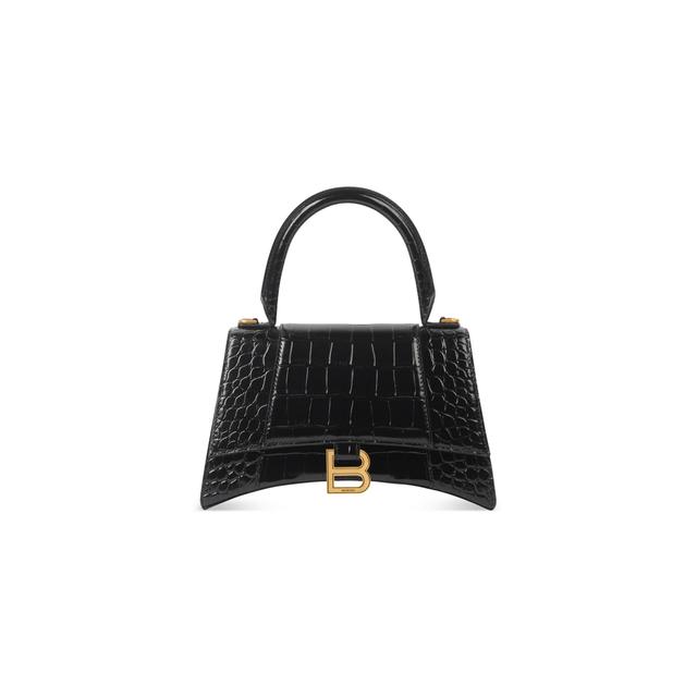 Women's Hourglass Small Handbag Crocodile Embossed in Black Product Image