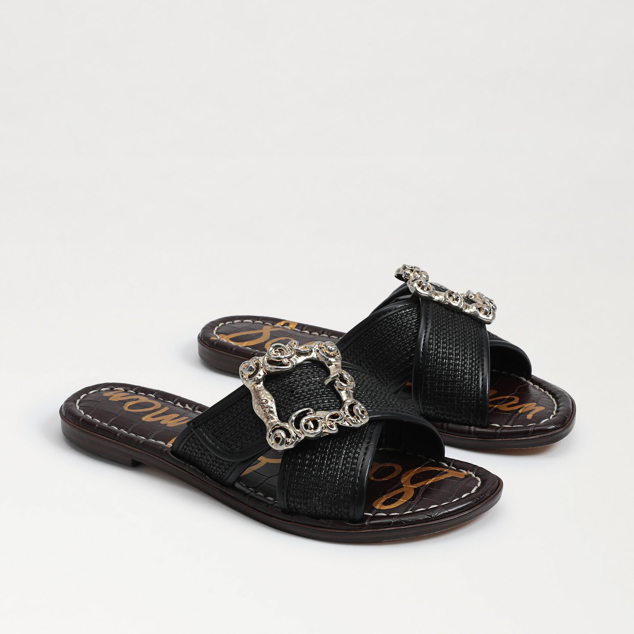 Sam Edelman Gracyn Raffia Embellished Buckle Detail Crisscross Flat Slide Sandals Product Image