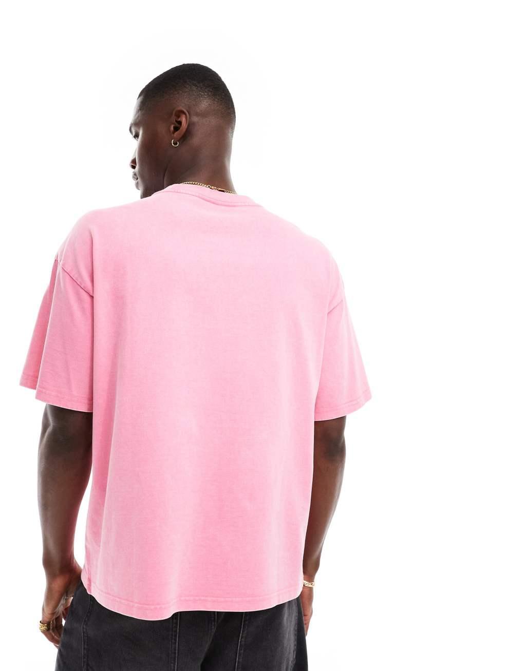 Weekday Great boxy fit T-shirt in washed pink Product Image