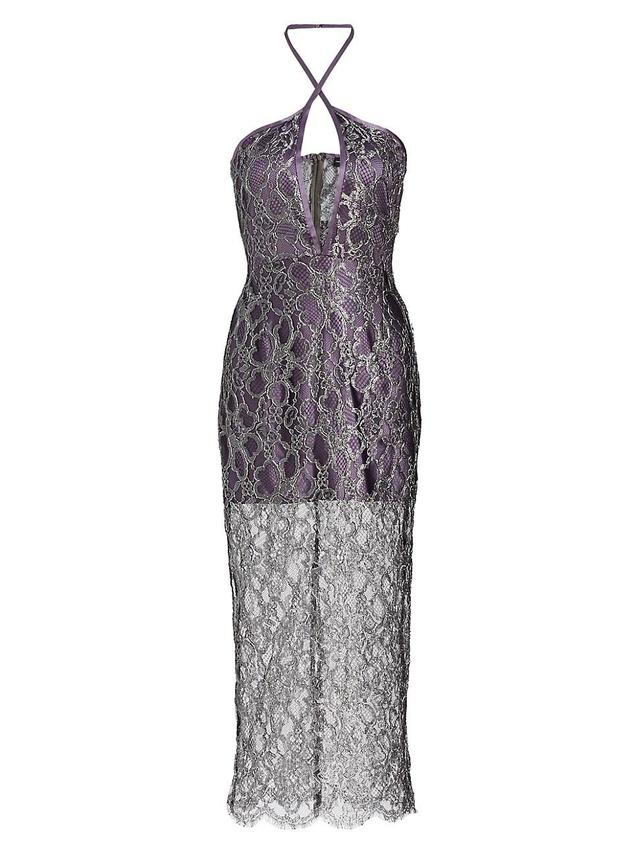 Womens Halter Metallic Lace Dress Product Image