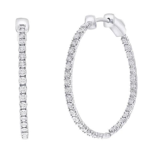 Divine Gold Sterling Silver 1/8 Carat T.W. Diamond Inside Out Hoop Earrings, Womens Product Image