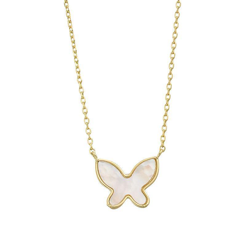 14k Gold Over Silver Mother-of-Pearl Butterfly Pendant Layering Necklace, Womens Yellow Product Image