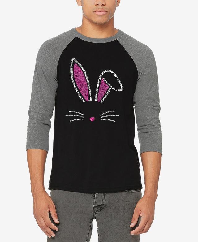 La Pop Art Mens Raglan Sleeves Bunny Ears Baseball Word Art T-shirt - Gray Product Image