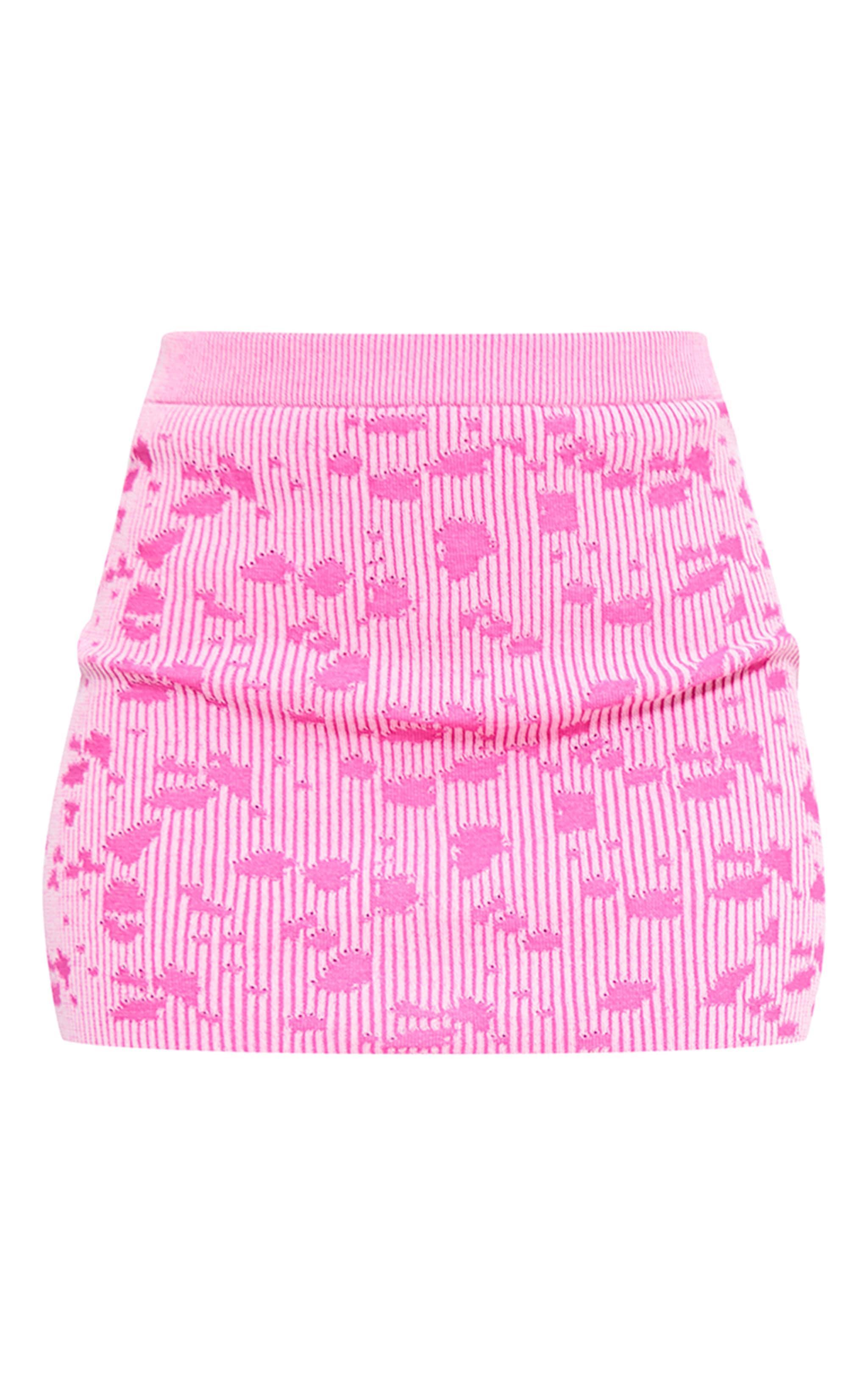 Pink Rib Knit Jacquard Rose Detail Mini Skirt Product Image