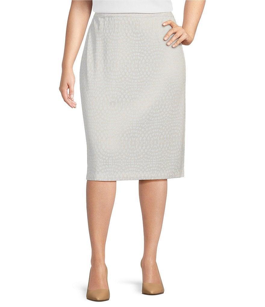 Ming Wang Plus Size Textured Knit Jacquard Elastic Waist Coordinating Pencil Skirt product image