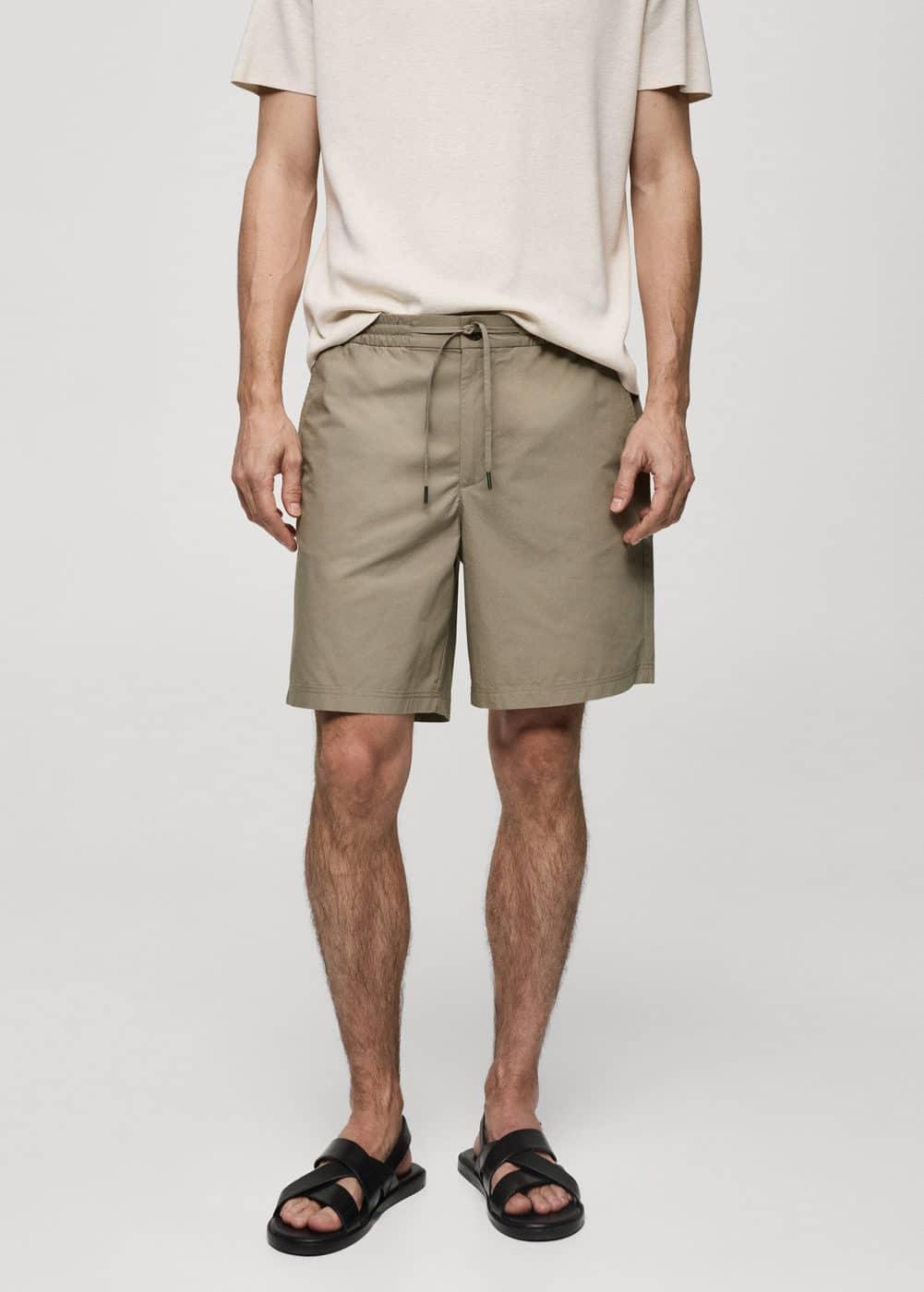 MANGO MAN - 100% cotton drawstring Bermuda shorts mink greyMen Product Image