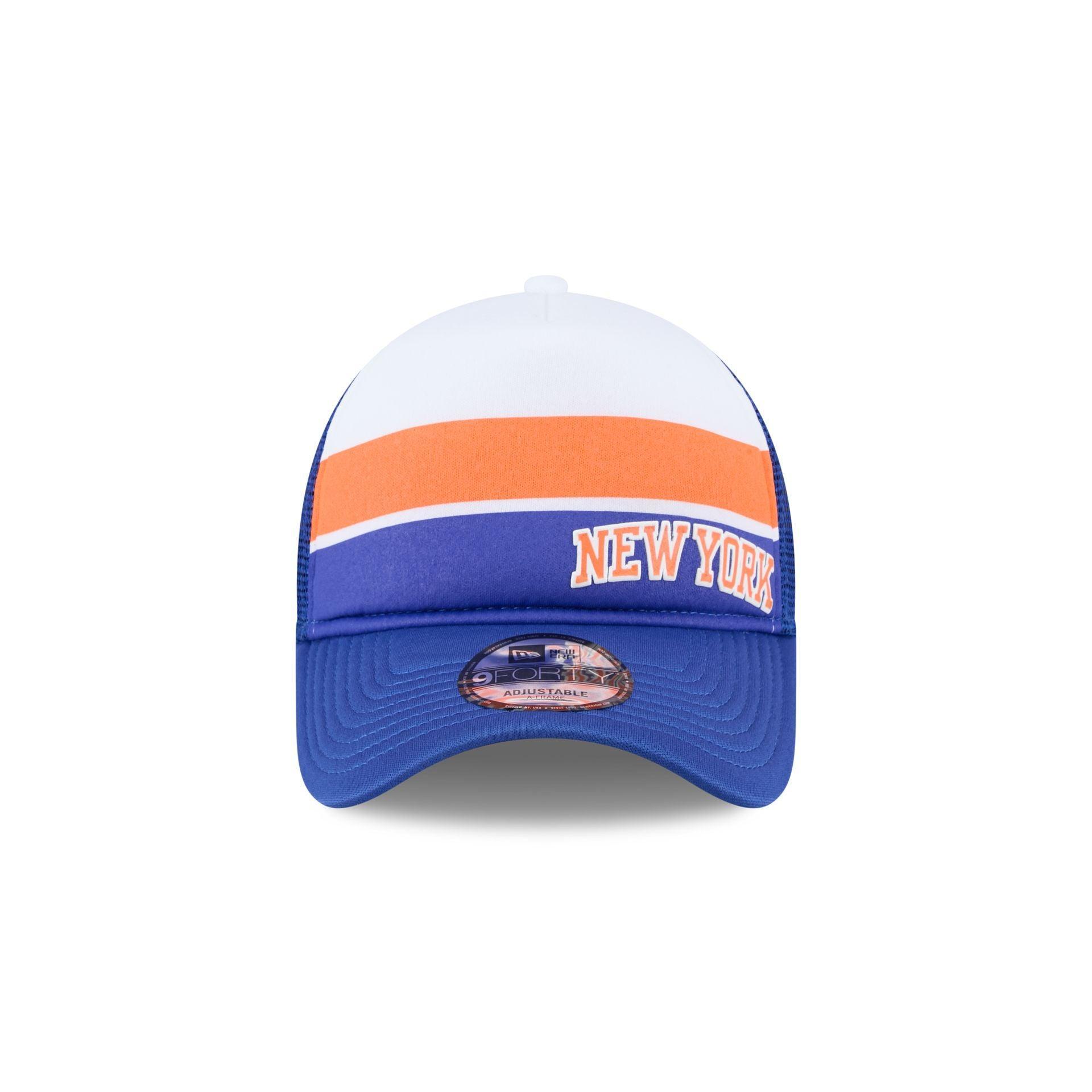 New York Knicks Color Block 9FORTY A-Frame Trucker Snapback Hat Male Product Image