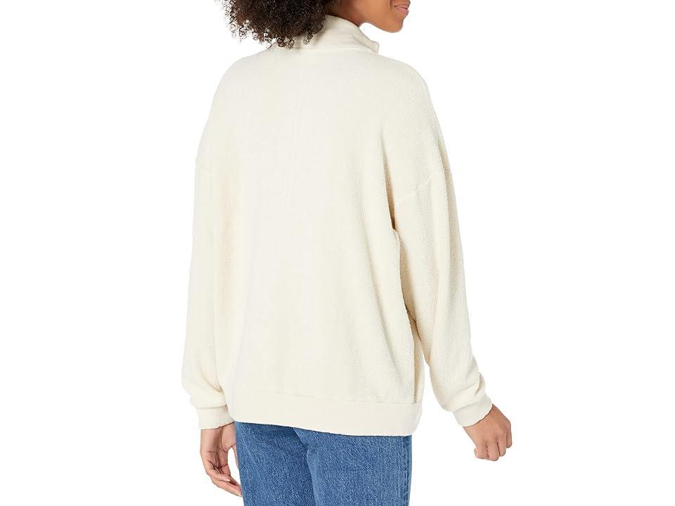 SUNDRY Faux Sherpa Zip Tunic (Eggshell) Women's Clothing Product Image