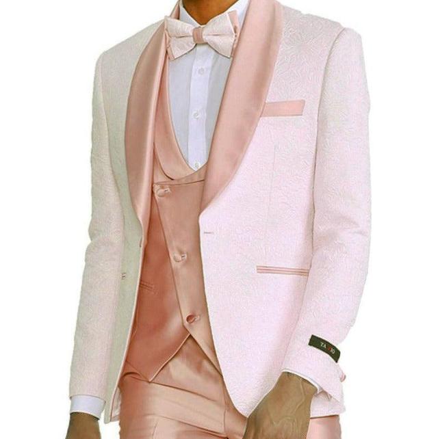 (38R Blazer) Rose Gold Pink Slim Fit Tuxedo Blazer with Satin Shawl Collar Product Image