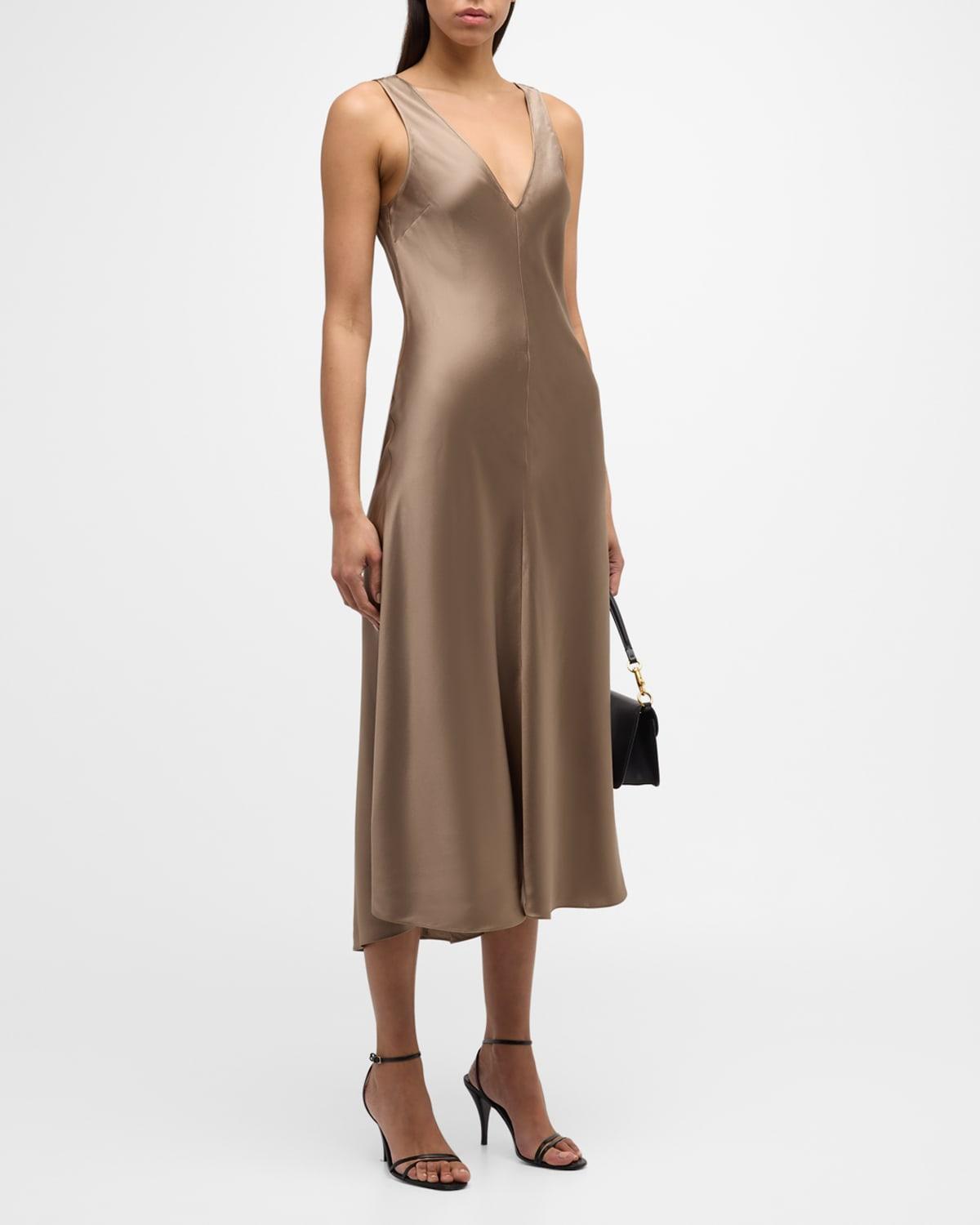 Womens Savannah Silk Satin V-Neck Midi-Dress Product Image